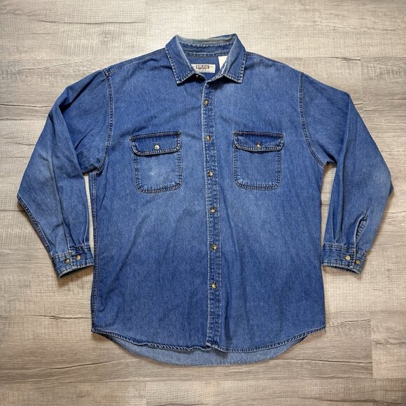 Vintage Big Mac Shirt Mens XL Tall Blue Denim Button Up Workwear Utility Y2K - Picture 1 of 8